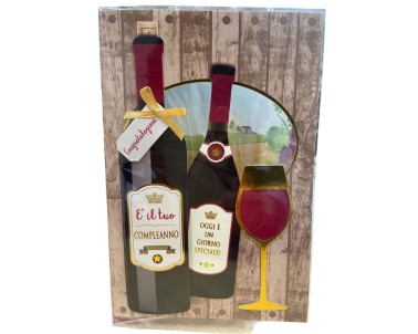 BIGLIETTO AUGURALE COLLAGE BOTTIGLIE DI VINO BC 386